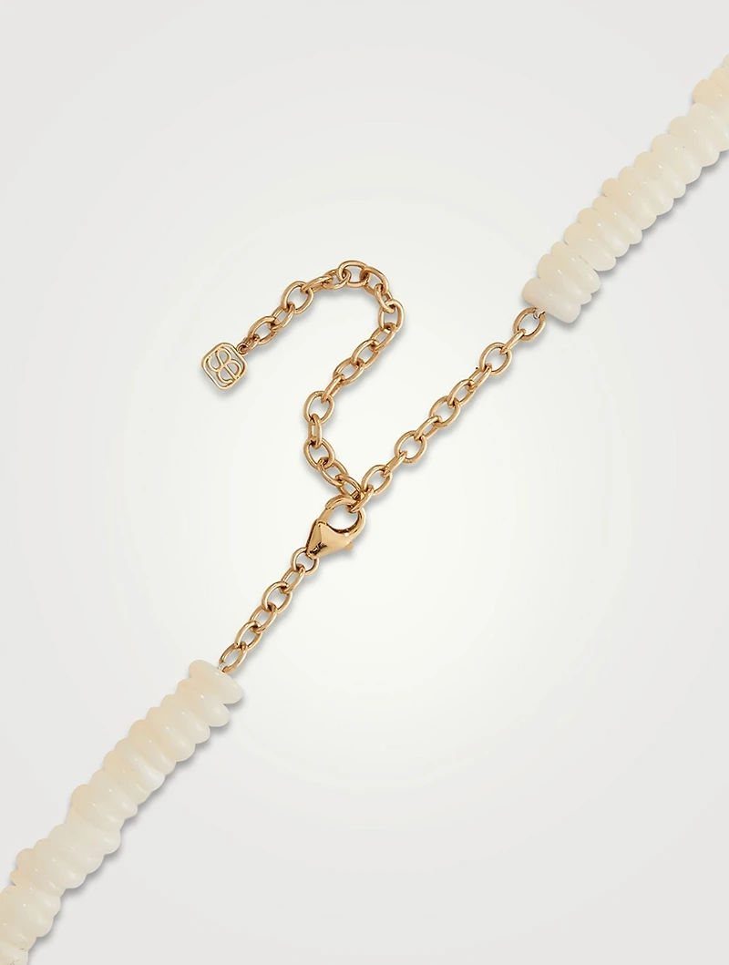 14K Gold Mother-Of-Pearl Heishi Beaded Multi Charm Necklace With Diamonds