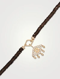 Smokey Topaz Beaded Necklace With 14K Gold Marquise Fringe Evil Eye Charm With Diamonds