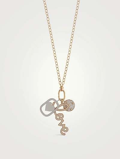 XL 14K Gold Starburst, Love Script, And Star Chain Combo Necklace With Diamonds