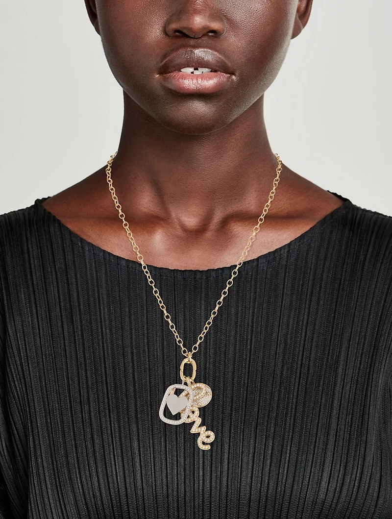 XL 14K Gold Starburst, Love Script, And Star Chain Combo Necklace With Diamonds