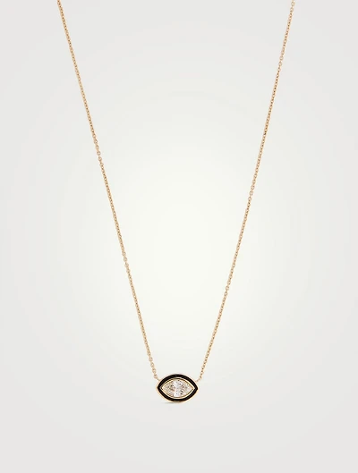 14K Gold Single Stone Enamel Marquise Necklace With Diamond