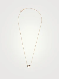14K Gold Single Stone Enamel Marquise Necklace With Diamond