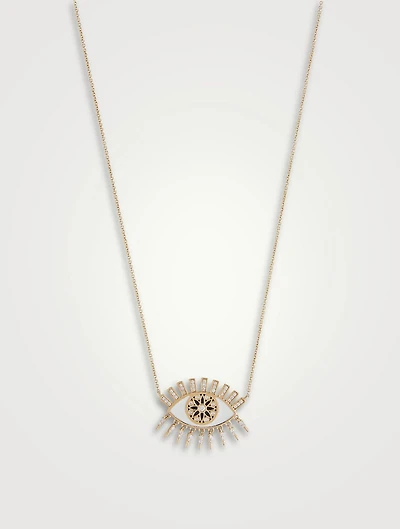 14K Gold Kaleidoscope Eye Fringe Necklace With White And Black Diamonds