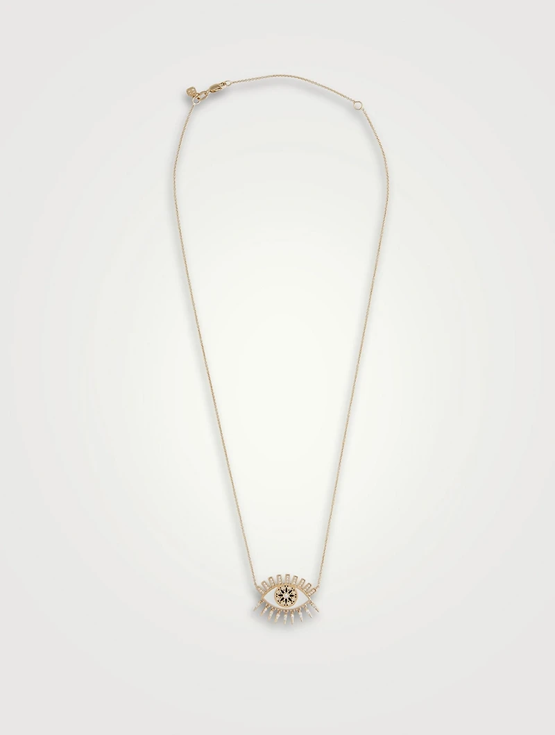 14K Gold Kaleidoscope Eye Fringe Necklace With White And Black Diamonds