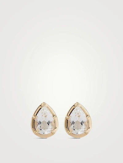 Mélia 14K Gold Pear Stud Earrings With Clear Topaz