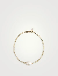 14K Gold Paperclip Pearl Bracelet