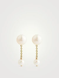 14K Gold Double Pearl Drop Earrings