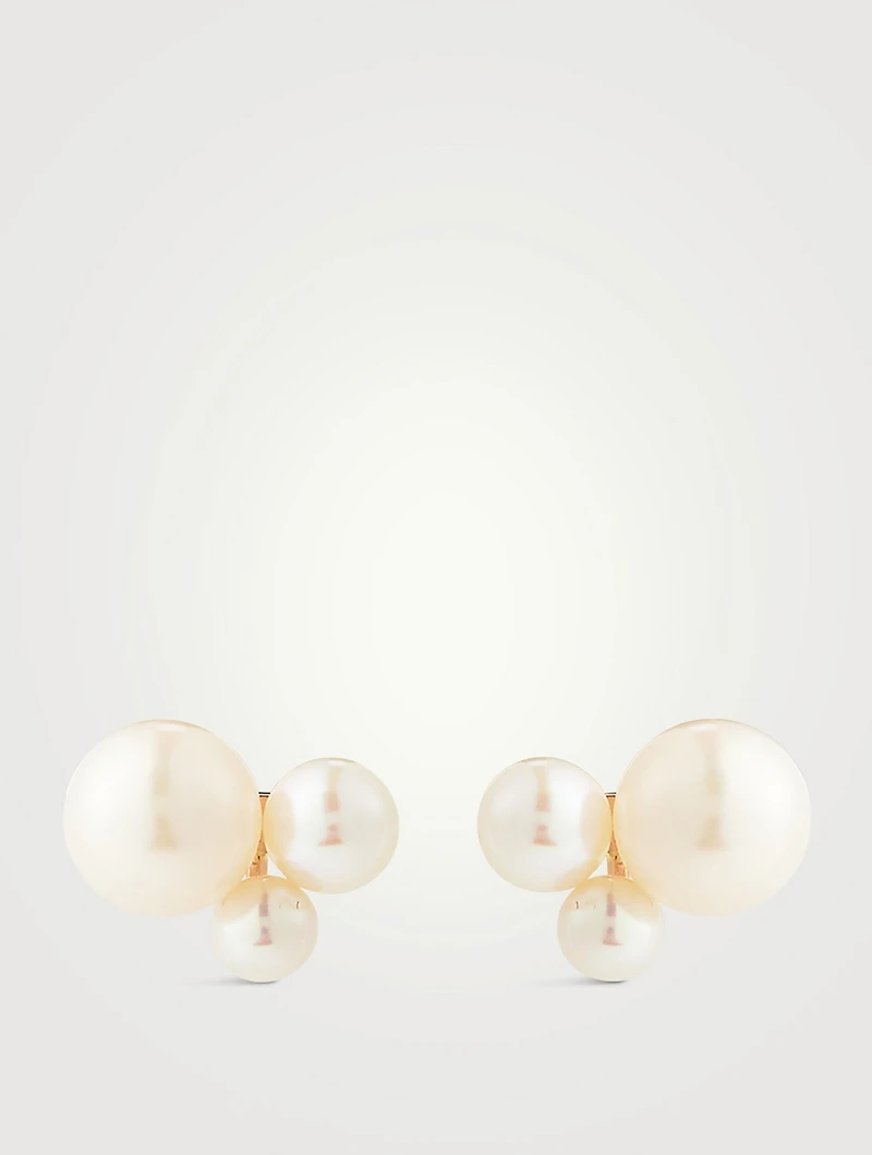 14K Gold Pearl Cluster Stud Earrings