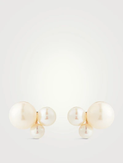 14K Gold Pearl Cluster Stud Earrings