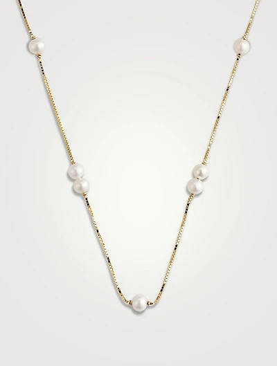 14K Gold Double Floating Pearl Necklace