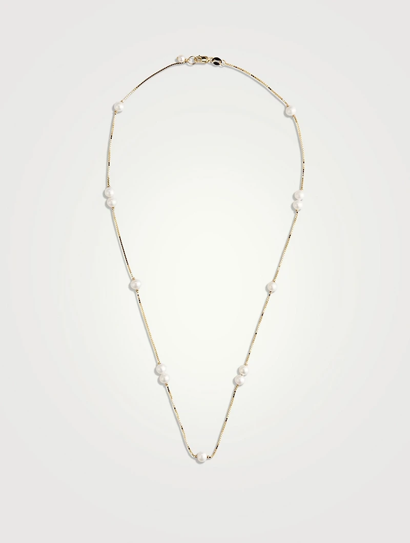 14K Gold Double Floating Pearl Necklace
