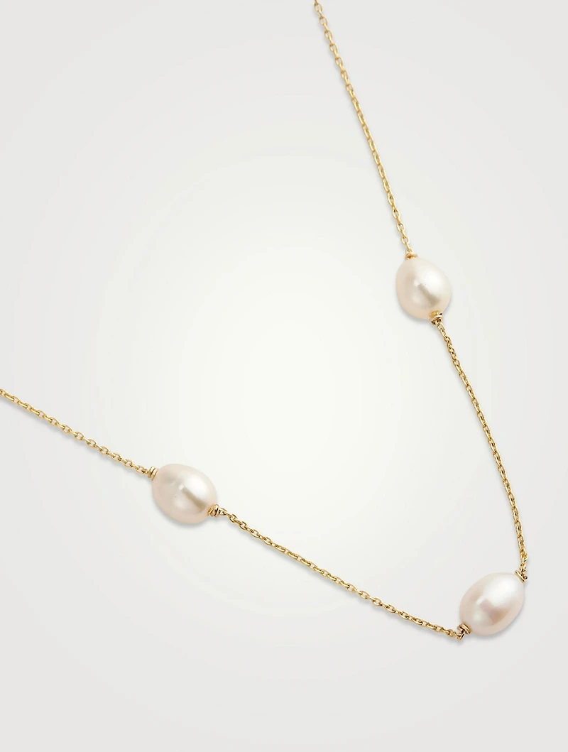 14K Gold Floating Pearl Necklace