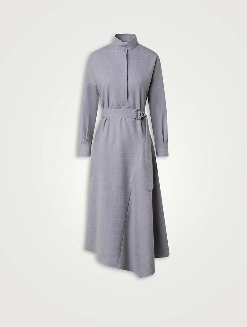 Belted Wool Flannel Shirt Dress