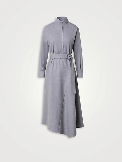 Belted Wool Flannel Shirt Dress