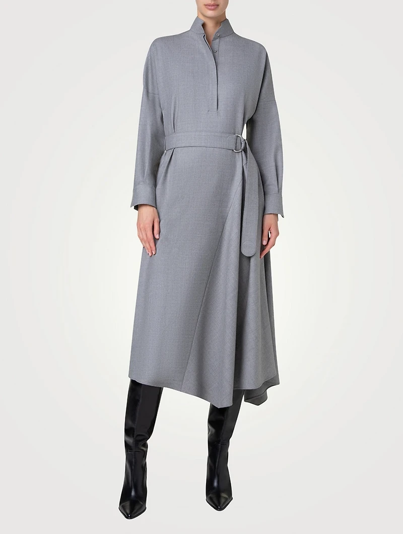 Belted Wool Flannel Shirt Dress