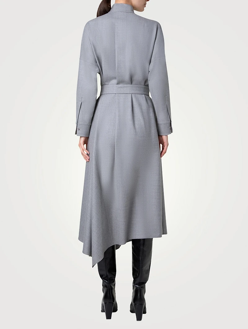 Belted Wool Flannel Shirt Dress