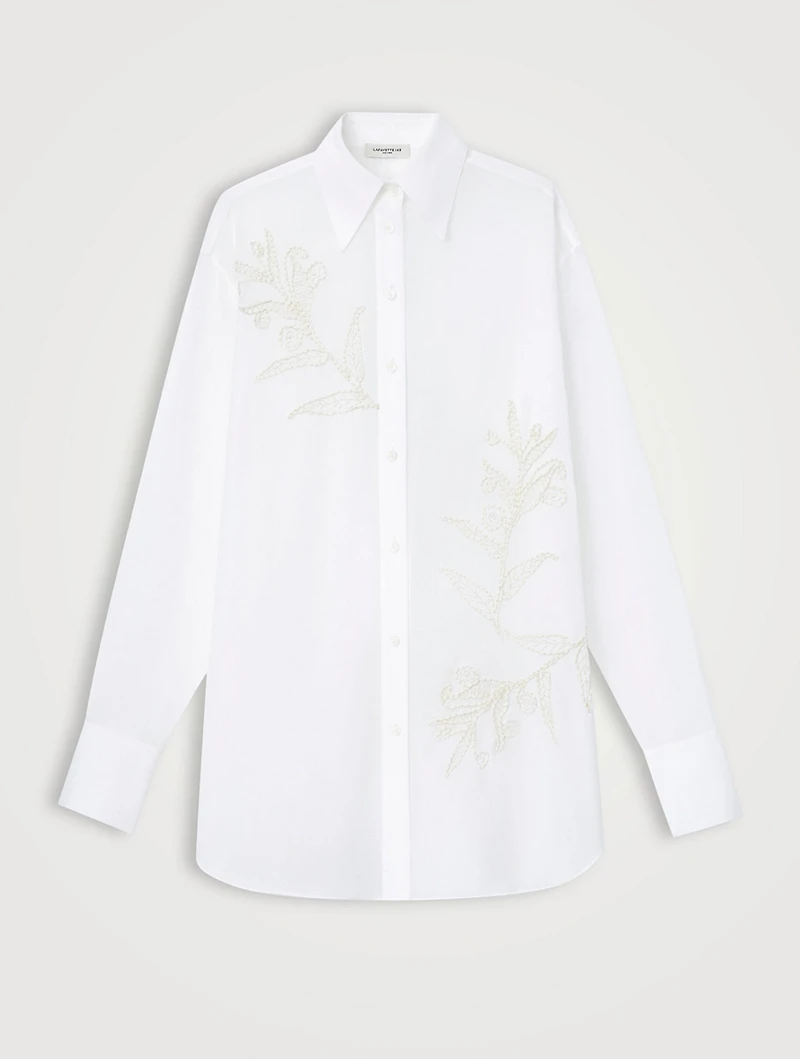 Flora-Embroidered Cotton Voile Shirt