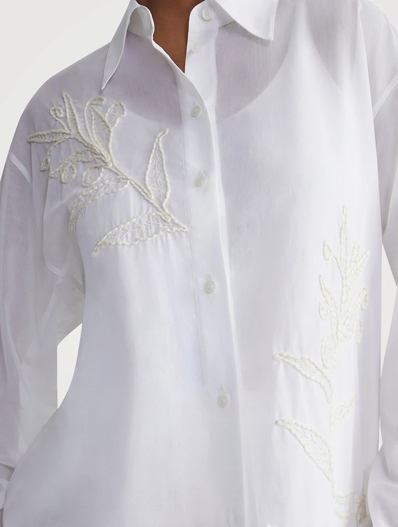 Flora-Embroidered Cotton Voile Shirt
