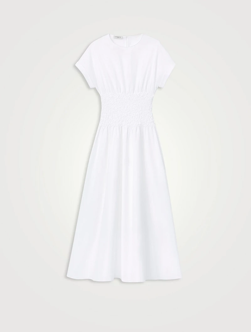 Smocked-Waist Organic Cotton Poplin Midi Dress