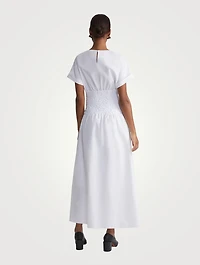 Smocked-Waist Organic Cotton Poplin Midi Dress