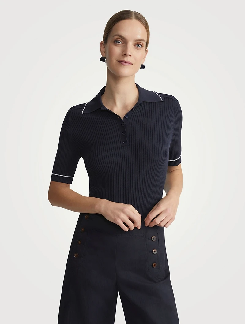 Rib-Knit Polo Shirt