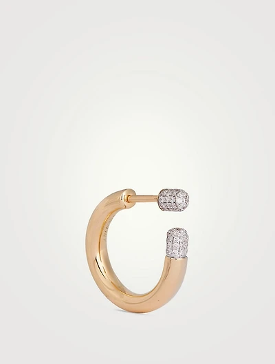 Tube 14K Gold Earring With Pavé Diamonds