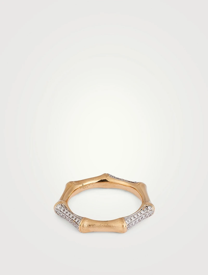 Bamboo 14K Gold Ring With Diamonds