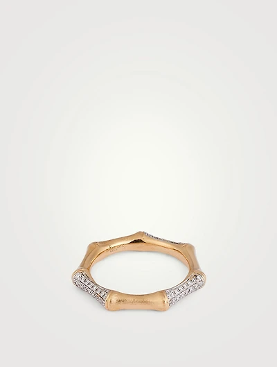 Bamboo 14K Gold Ring With Diamonds