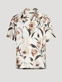 Silk Short-Sleeve Shirt Floral Print