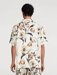 Silk Short-Sleeve Shirt Floral Print