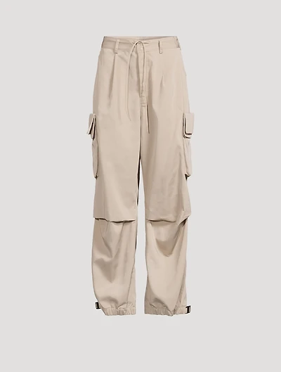 Wide-Leg Twill Cargo Pants