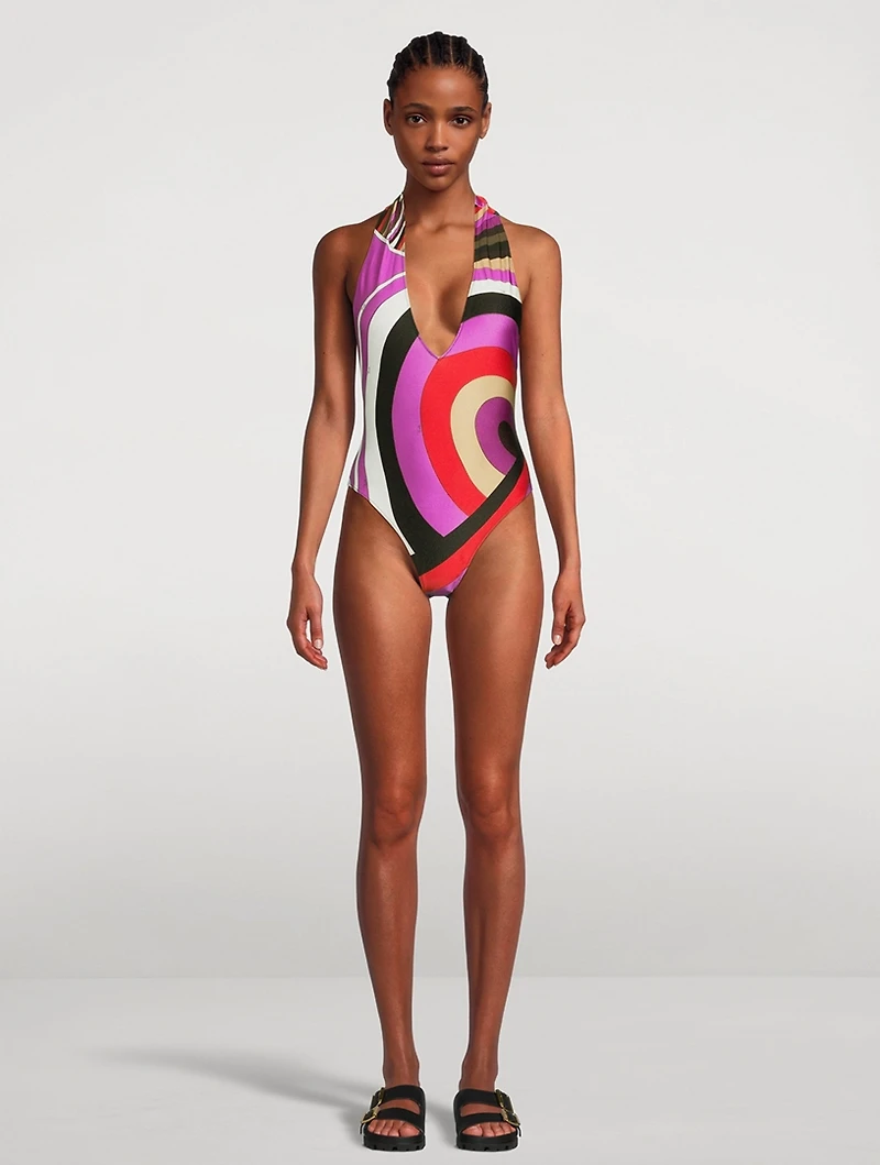 One-Piece Halter Swimsuit Iride Print
