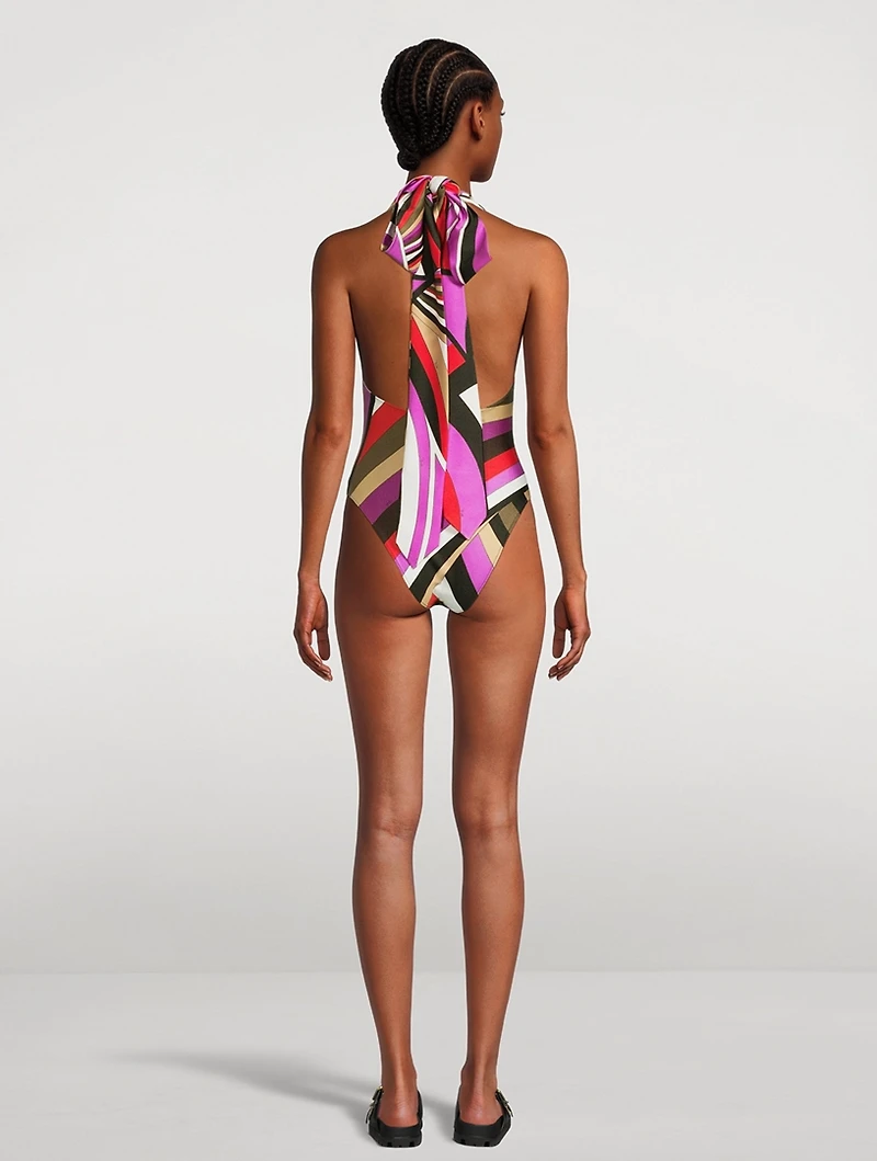 One-Piece Halter Swimsuit Iride Print