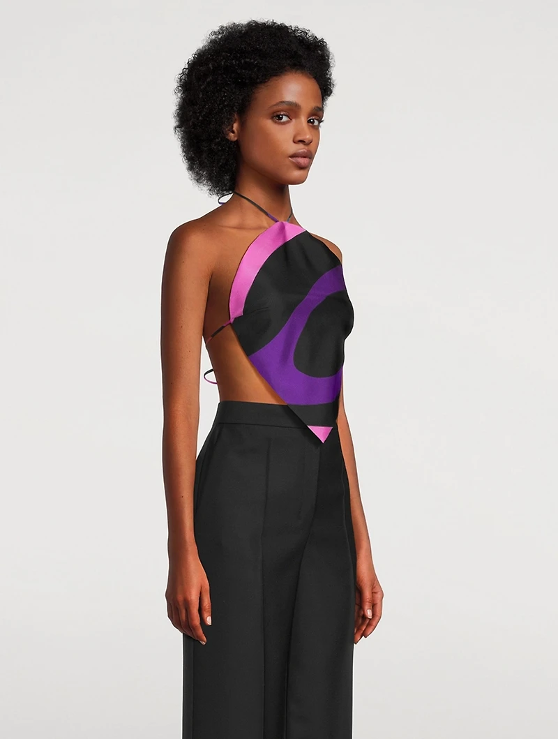 Silk Twill Halter Top Marmo Print
