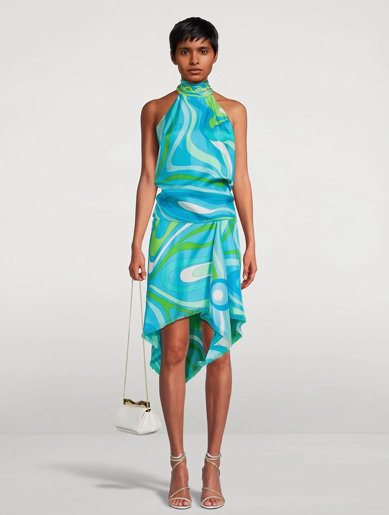 Silk Twill Halter Top In Marmo Print