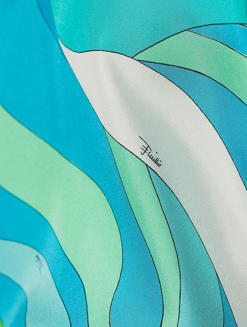 Silk Twill Halter Top In Marmo Print