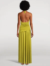 Metallic Jersey Halter Maxi Dress