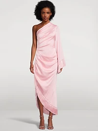 Oscar Fringe-Trimmed One-Shoulder Dress