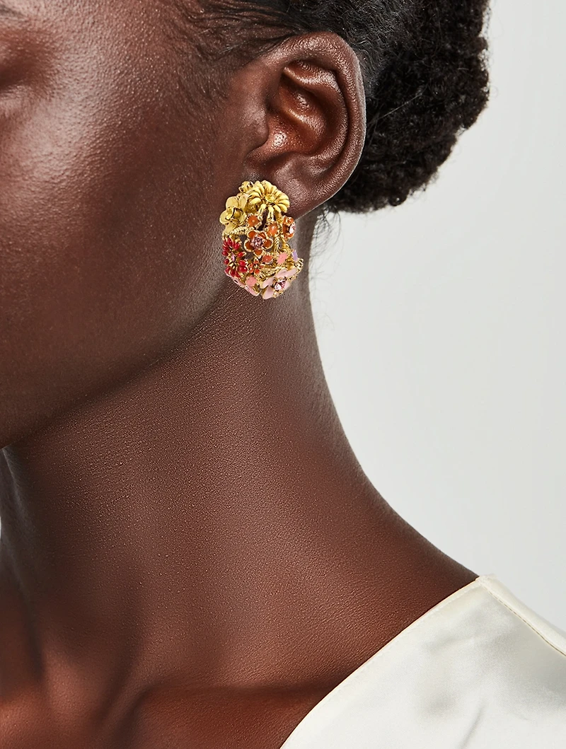 Enamel Flower Hoop Earrings