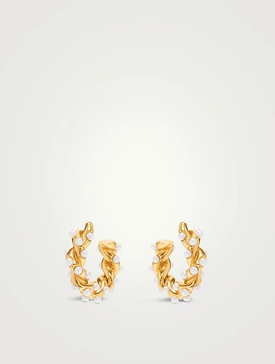 Small Rope Pearl Hoop Earrings
