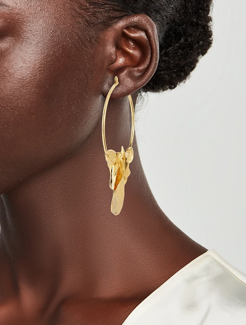 Mixed Leaf Hoop Earrings