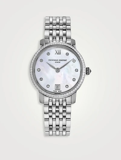 Slimline Stainless Steel Bracelet Watch With Diamonds