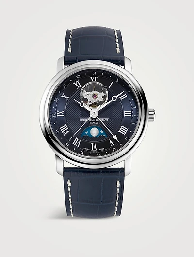 Classics Heart Beat Moonphase Date Automatic Stainless Steel Leather Strap Watch