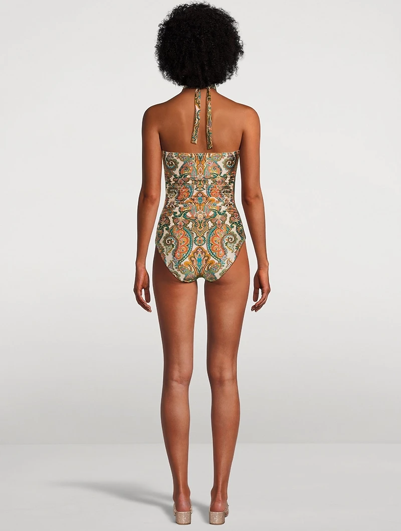 Ottie Halter One-Piece Swimsuit Paisley Print