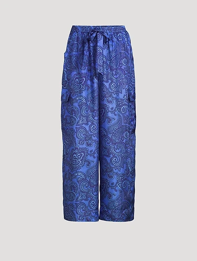 Ottie Wide-Leg Silk Trousers Paisley Print