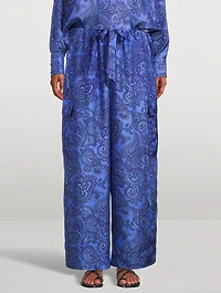 Ottie Wide-Leg Silk Trousers Paisley Print