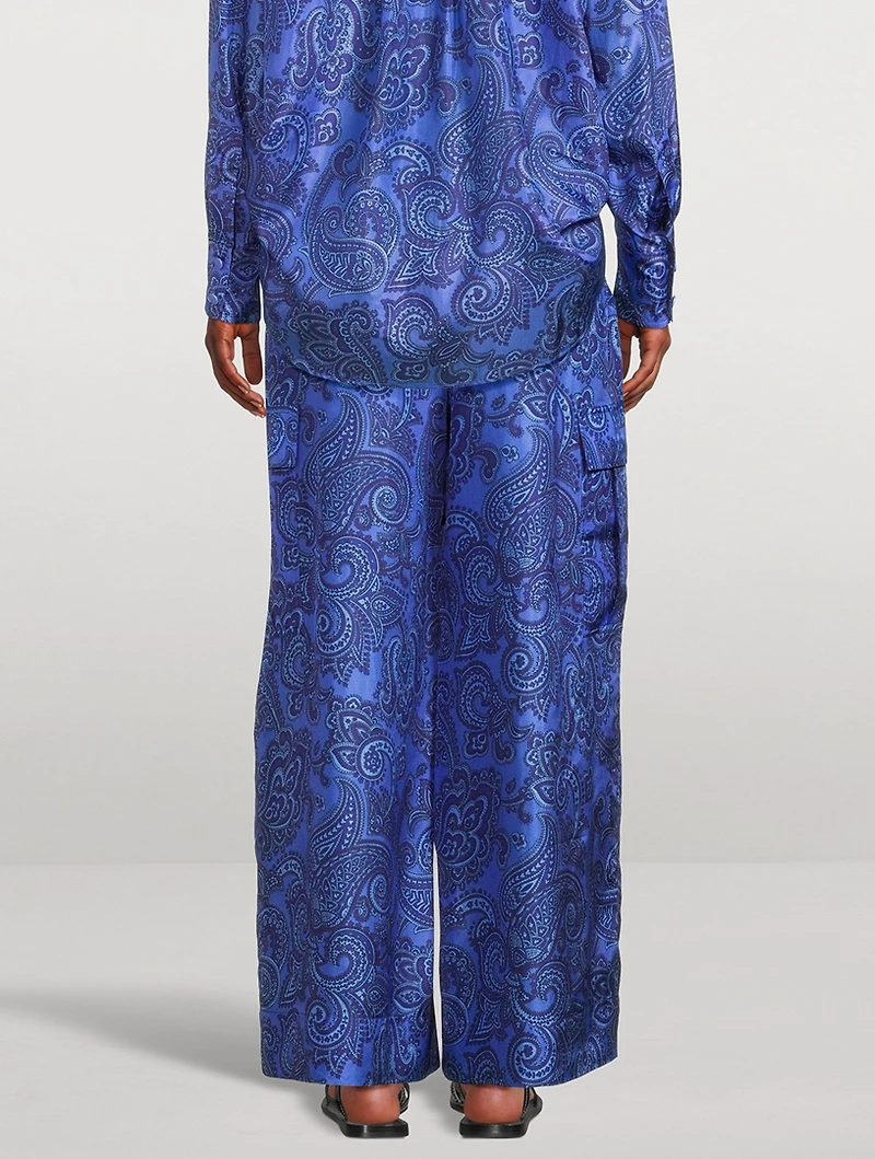 Ottie Wide-Leg Silk Trousers Paisley Print