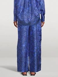 Ottie Wide-Leg Silk Trousers Paisley Print