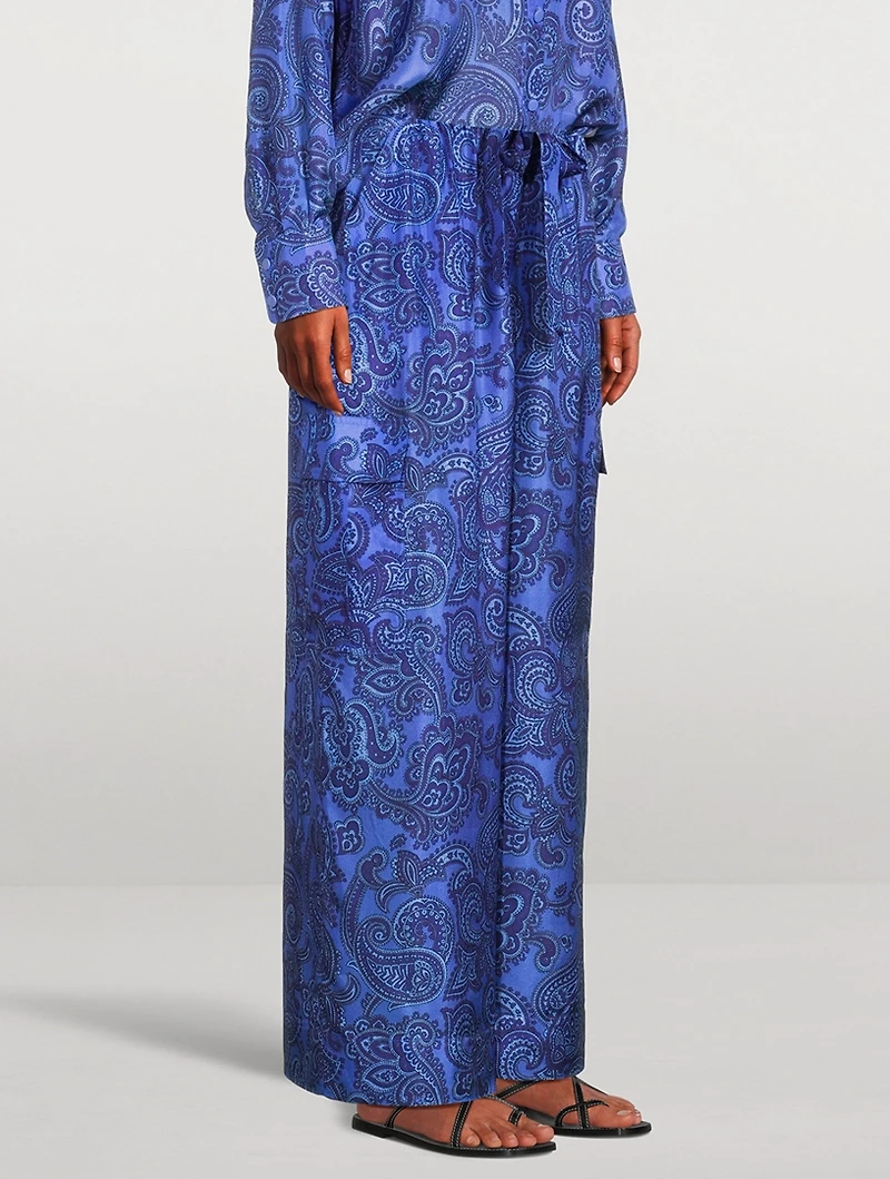 Ottie Wide-Leg Silk Trousers Paisley Print