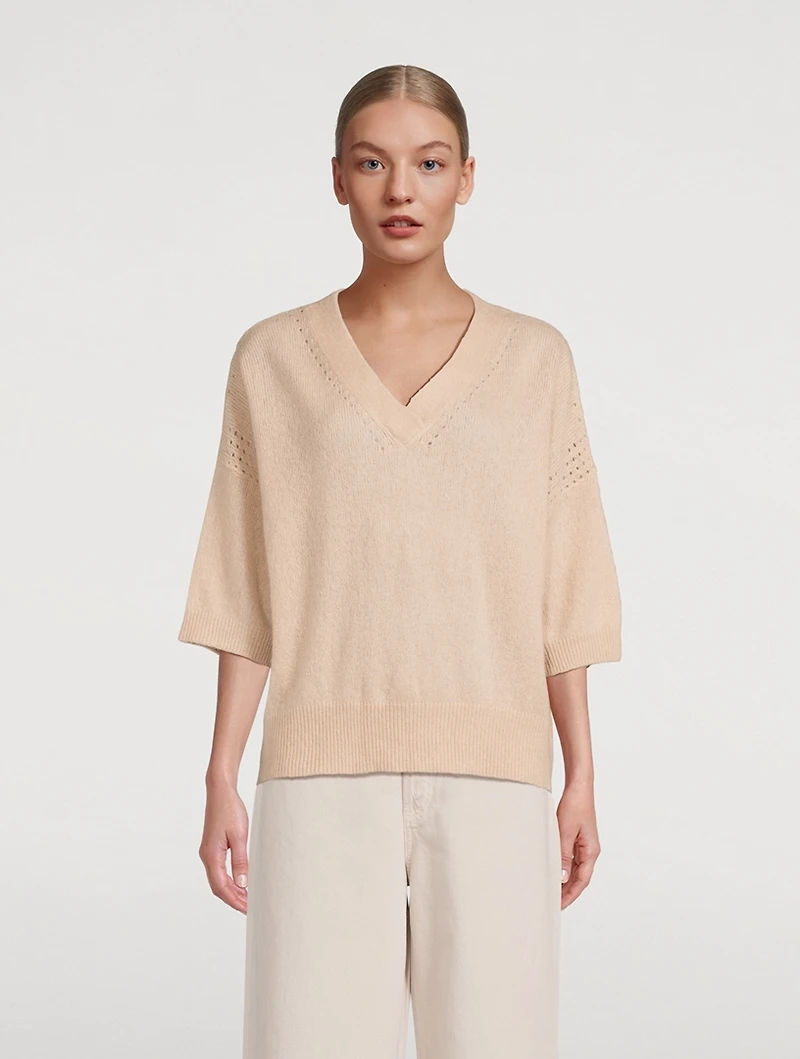 Short-Sleeve Pointelle Sweater